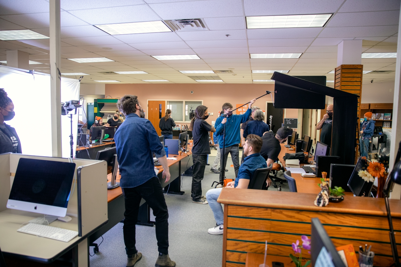Students participate in film workshop and work on a set