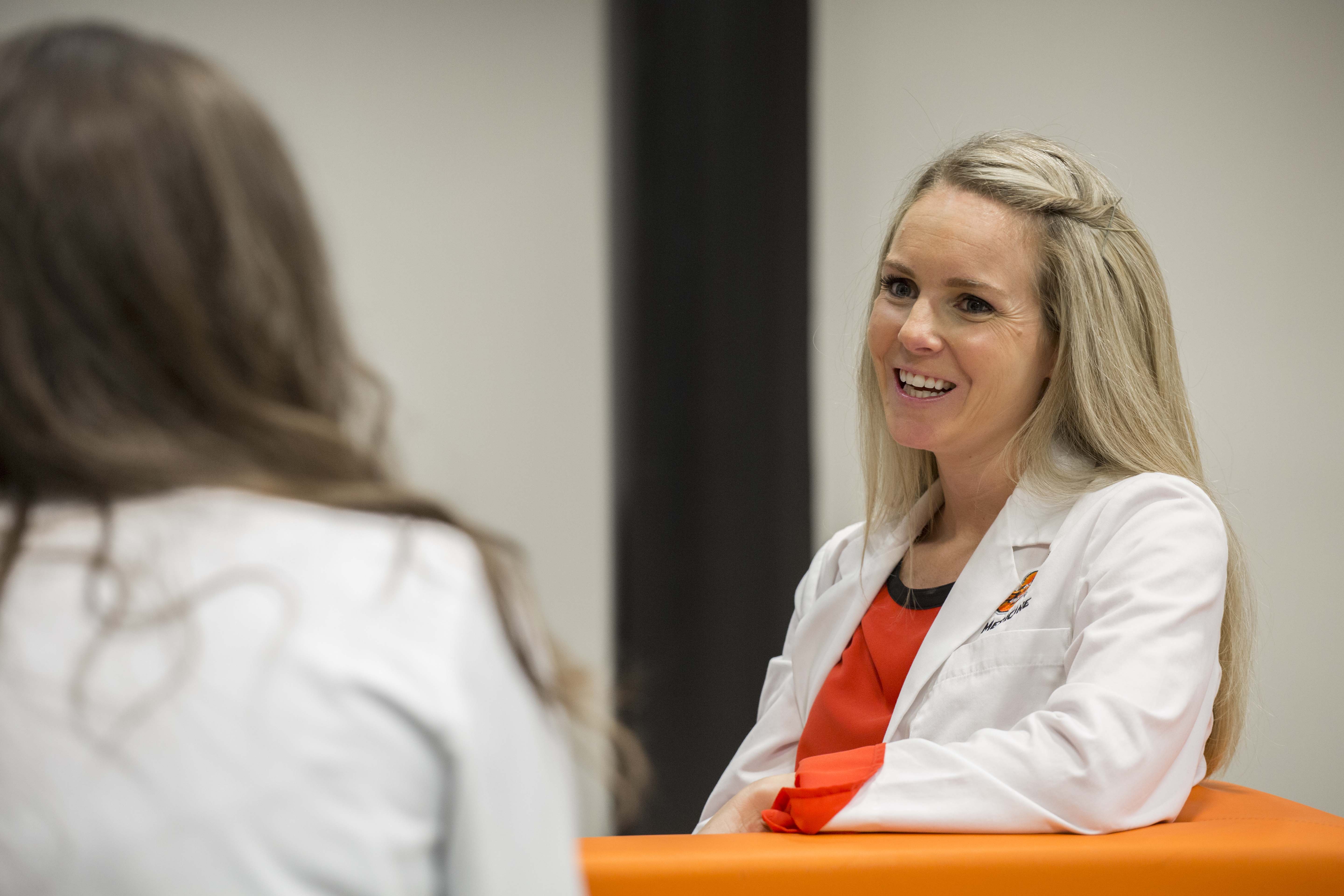 Health care students talking.